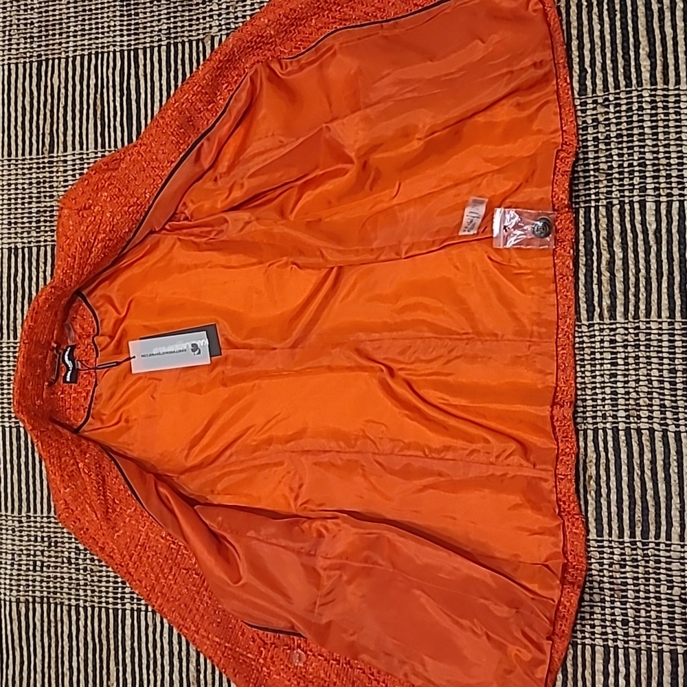 NWT KARL LAGERFELD PARIS ORANGE TWEED DOUBLE BREASTED BLAZER - Picture 14 of 14